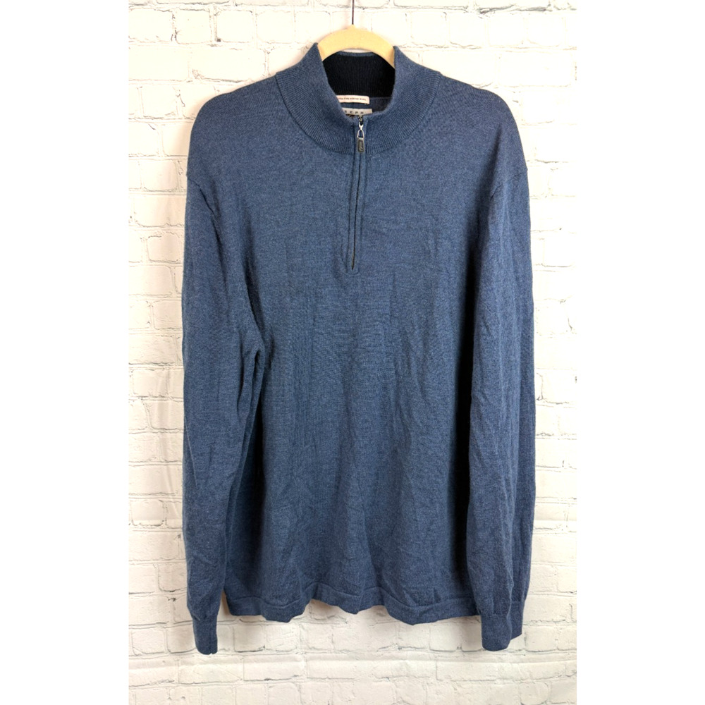 JOSEPH ABBOUD blue extra fine merino wool knit mens sweater 1/4 zip 3XLT